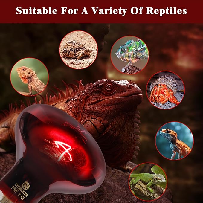 Reptile Heat Lamp,100W Red Basking Spot Lamp Bulb for Chickens Amphibians, Infrared Heat Emitter Light for Coop