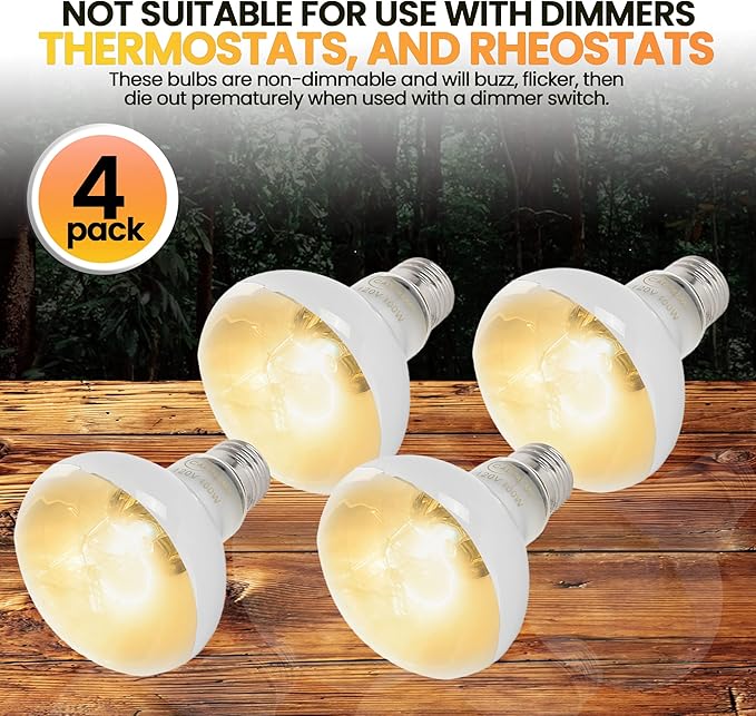 CALPALMY (4-Pack 100W Reptile Heat Lamp Bulbs - UVA Daylight Basking Light Bulbs for Reptiles, Turtles, Lizard, Bearded Dragon and Amphibians - 120V R80 Reflector Bulbs with E26 Screw Cap Base