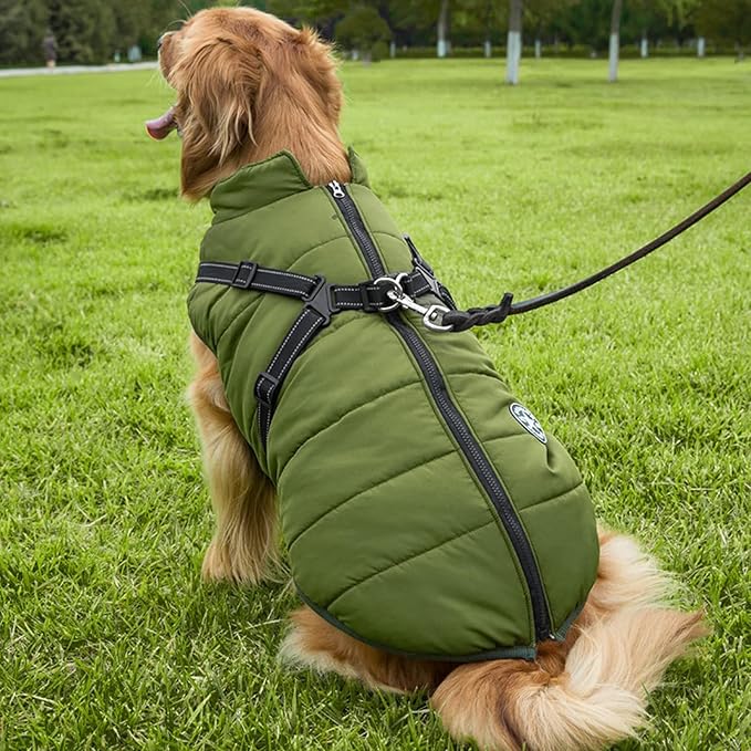 Aiboria Dog Jackets for Winter Windproof Waterproof 2 in 1 Outfit Cold Weather Coat Dog Vest Harness Puppy Winter Warm Jacket Small Green XL