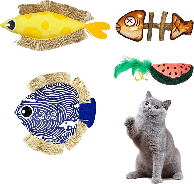 Interactive Cat Toys Bundle Kit: Crinkle Sound Toys + Catnip Kicker + Silvervine Dental Chew - Large & Mini Size Teaser Pack for Indoor Cats