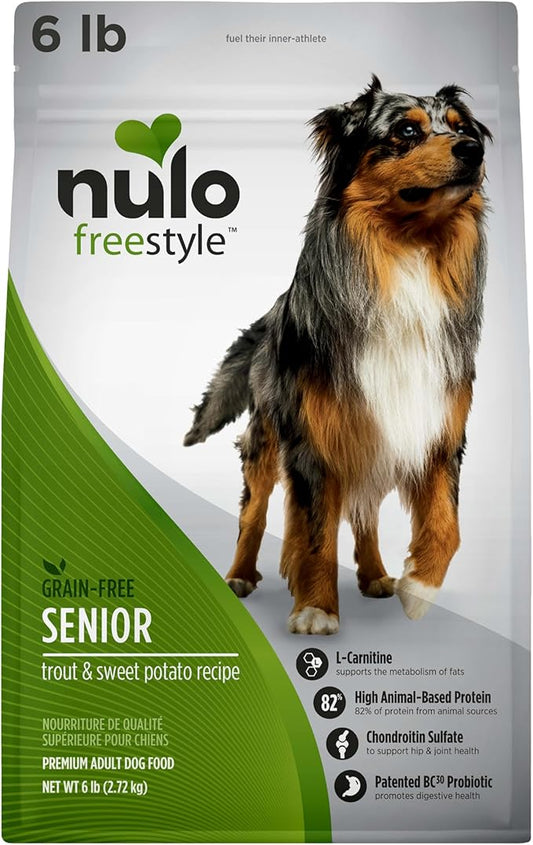 Nulo Freestyle All Breed Senior Dry Dog Food, Premium Grain-Free Dog Kibble with Healthy Digestive Aid BC30 Probiotic and Chonoitin Sulfate for Hip & Joint Support, 6 Pound (Pack of 1)