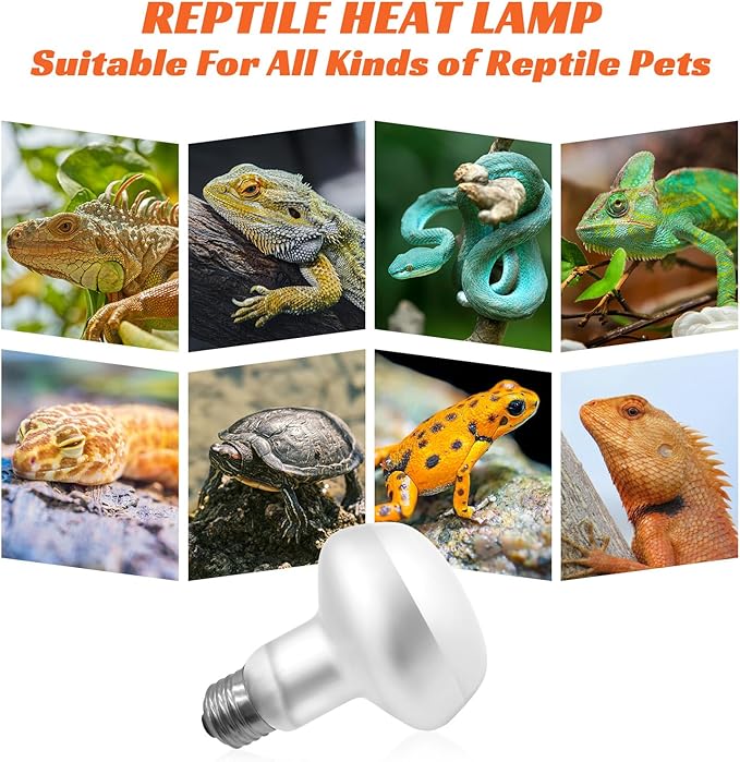 Reptile Heat Lamp Bulbs, 2-Packs 50W 3000H Heat Bulb with E26 Socket, UVA Basking Light for Bearded Dragons/Lizards/Turtles/Geckos/Snakes/Chameleons with Natural Sunlight Simulation