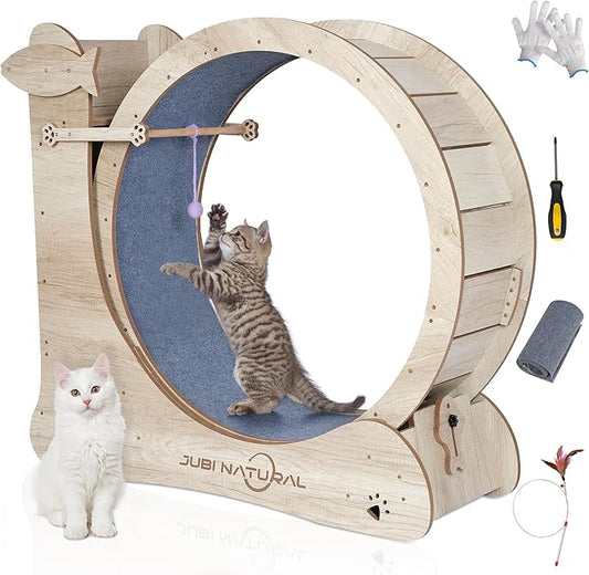 Cat Exercise Wheel, 40" Cat Running Wheels for Indoor Cats with with Locking Mechanism, Cats Treadmill Wheels with Scratching Board and Teaser Toy, Cat's Weight Loss and Health