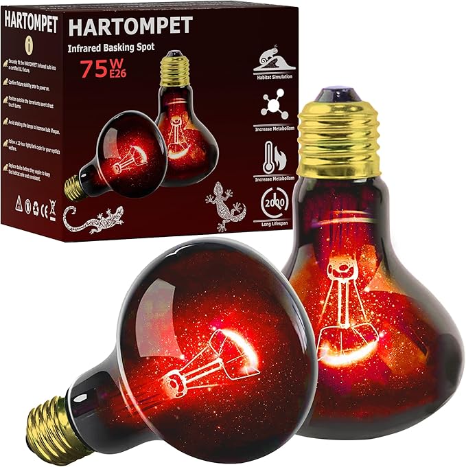 75W Infrared Basking Spot Light Bulbs for Reptiles&Amphibians,Suitable for Bearded Dragons, Snakes, Turtles&Lizards, Red Heat Lamp Bulbs Ideal for Pet Brooders,Reptile Terrarium&Turtle Tank