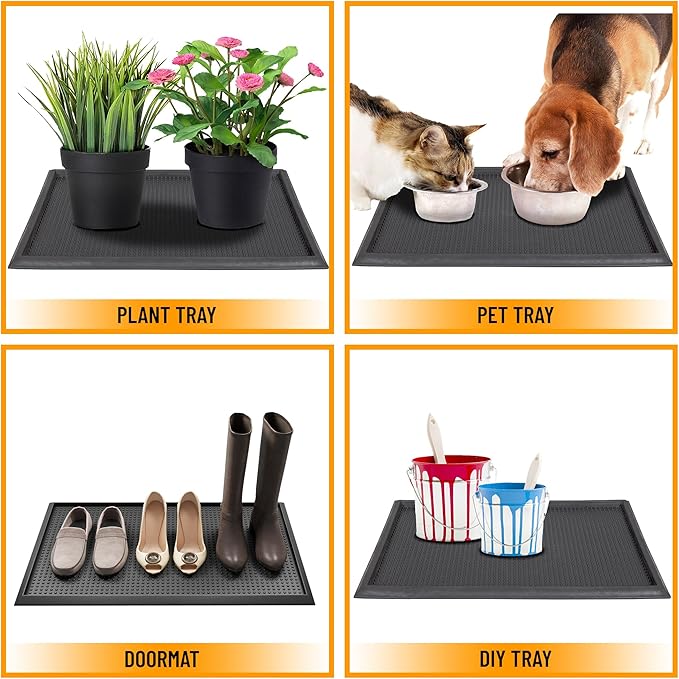 Ottomanson Indoor/Outdoor Boot Tray Non-Slip Doormat Modern Entryway Mat for Entryway Patio Backyard Garage, 17.5" x 27", Black