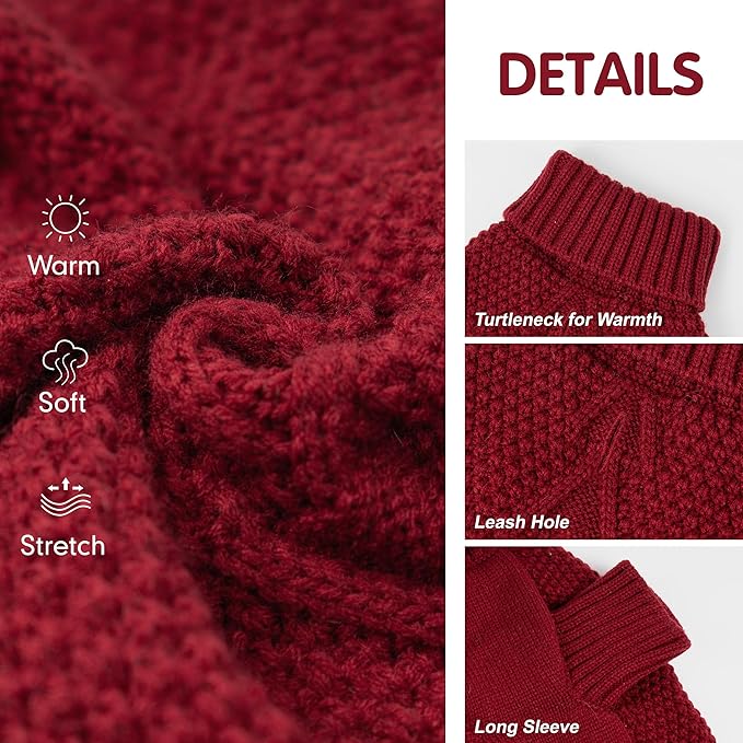cyeollo Dog Sweater Pullover Turtleneck for Dogs Girl, Classic Knitwear Fall Winter Cold Weather Pet Clothes Warm Pet Apparel Small Medium Large Dog Sweaters, Burgundy M