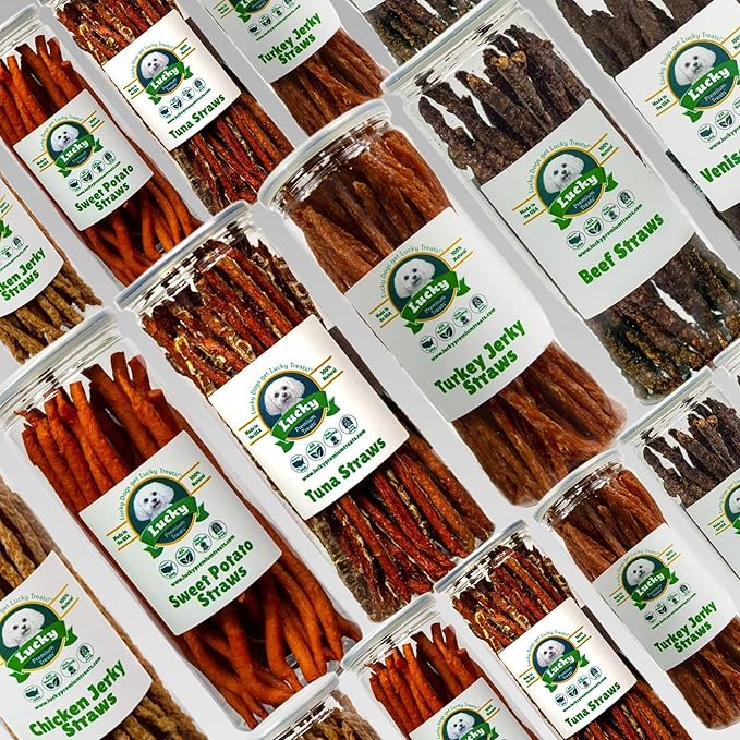 Lucky Premium Treats Tuna Jerky Straws All Natural Tuna Jerky Dog & Cat Treats, Rich Source of Omega-3 (7 oz)