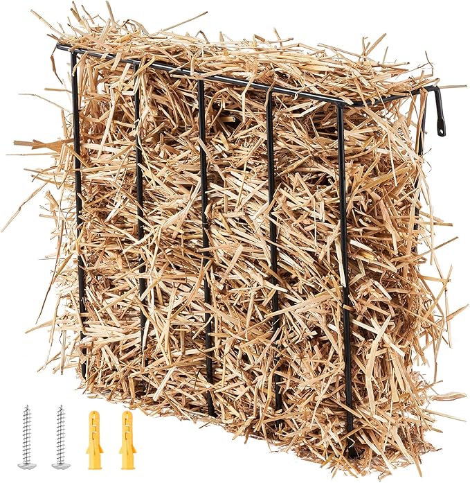 VEVOR Livestock Feeder, 24 Gallon Large Capacity, Heavy-Duty Steel Goat Hay Rack, 27'' Long Wall Mounted Horse Hay Holder, Multiple Sided Feeding Rack for Sheep Farm Livestock Indoor Outdoor