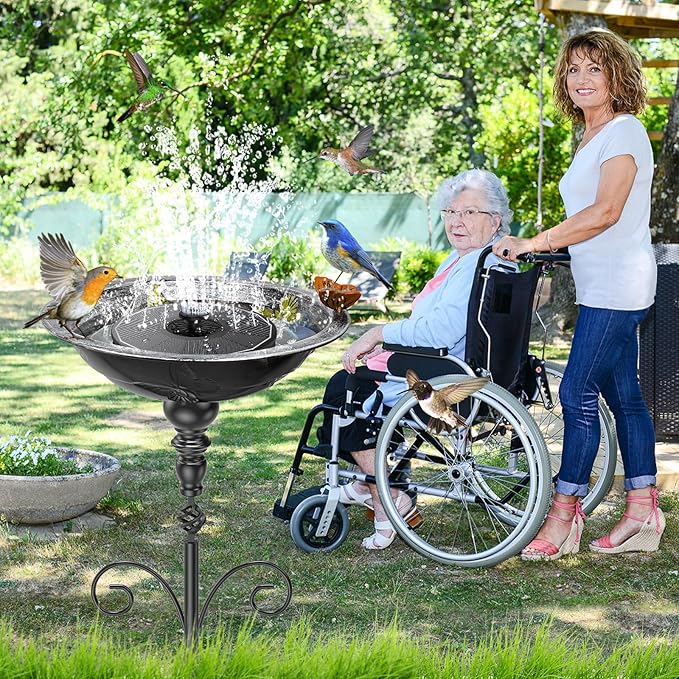 35.4" Tall Bird Bath for Outside, Vintage Metal Birdbaths Bowl with 5 Prong Bases for Outdoors, Freestanding Birdfeeder with Hummingbird Carving for Garden Yard Lawn Decor (Vintage Silver)