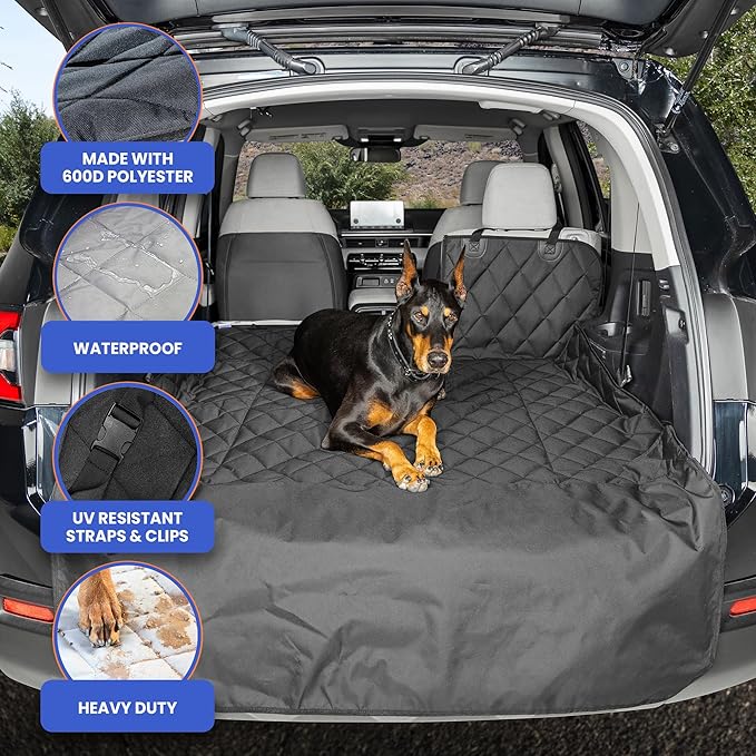 4Knines SUV Cargo Liner for Dogs, Trunk Mat for SUV, Durable Cargo Cover, Protector – Compatible with 60/40 Split Bench & Armrest Pass-Through, Waterproof, Machine Washable, Non-Slip (X Large, Black)