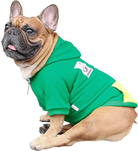 iChoue I am a French Bulldog Clothes Hoodies for Dogs Puppy Frenchie Pug English Boston Terrier Bully Pitbull Sweatshirt Sweater Clothing Cold Weather Winter Coats - Green/Medium