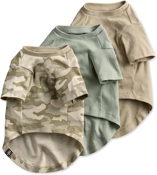 Toby II - The Perfect Tee, 3 Pack Short Sleeve Pet T-Shirt 100% Organic Cotton Tees Clothes for Small, Medium, Large Dogs, Sage Camo, X-Small