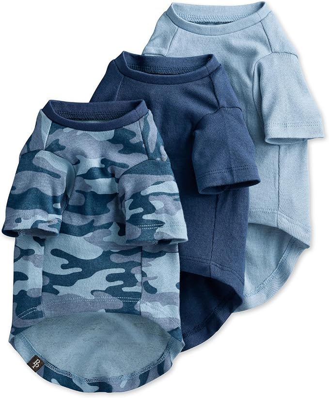 Toby II - The Perfect Tee, 3 Pack Short Sleeve Pet T-Shirt 100% Organic Cotton Tees Clothes for Small, Medium, Large Dogs, Navy Camo, XX-Large