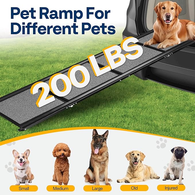 VIVOHOME Dog Ramp for Car, 67" x 20" Wider Pet Stair Ramp for Dogs with Anti-Slip Texture Soft Surface for Medium or Large Dogs Get Into a Car, SUV & Truck, Portable Folding Dog Ramp Up to 200 LBS