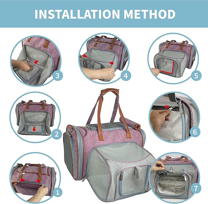 Mr. Peanut's Gold Series Big Apple XL Expandable Airline Capable Soft Sided Pet Carrier, Premium Brand Self Locking Zippers, Plush Faux Fleece Bedding with a Sturdy Plywood Base (Purple)