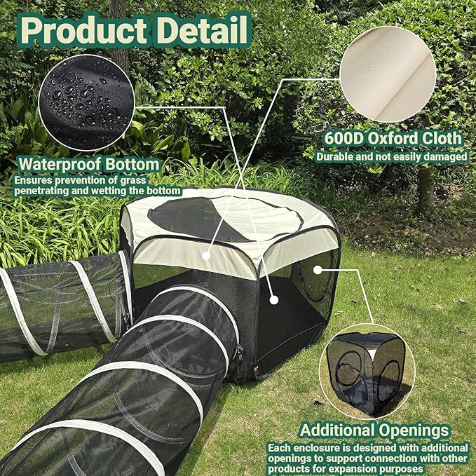 6-in-1 Outdoor cat Enclosure - 3X Tent & 3X Tunnel - Outdoor Enclosed Playpen for Indoor Cat, Portable Tent Within Storage Bag, for Kitty and Small Animal