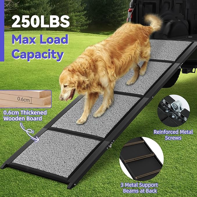 67''L & 20''W Portable Dog Ramp for Car - Extra Wide Pet Ramp Dog Ramps for Medium&Large Dogs with Non-Slip Rug Surface, Lightweight Dog Steps Stair Up to 250LBS, Get Into a Car SUV/Truck/RV/High Bed