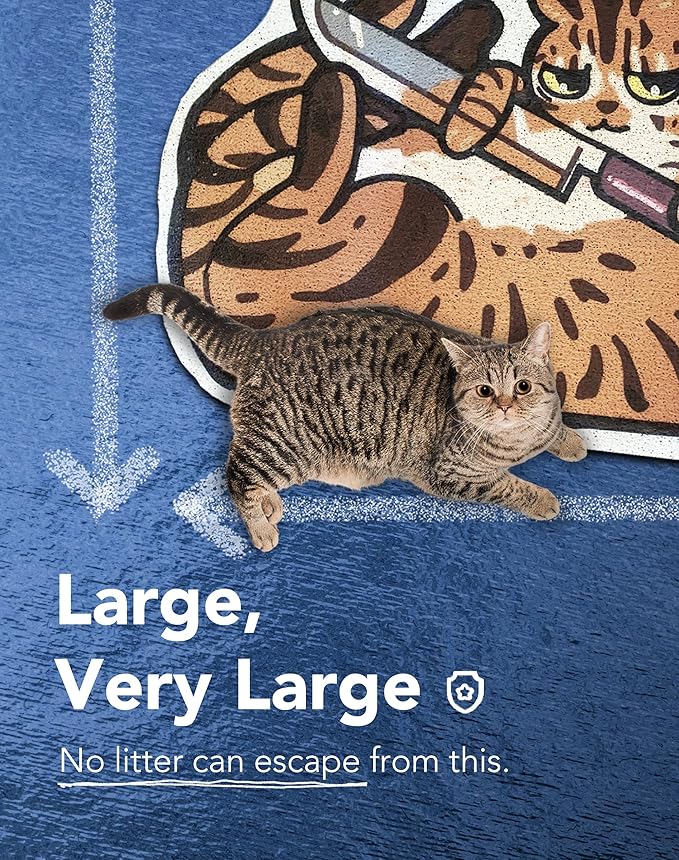 Lukamoo® Cute Cat Litter Mat (30’’x20’’), Large/L, for Kitty Litter & Cute Cat Litter Box, Litter Trapping Mat (Brown Tabby)