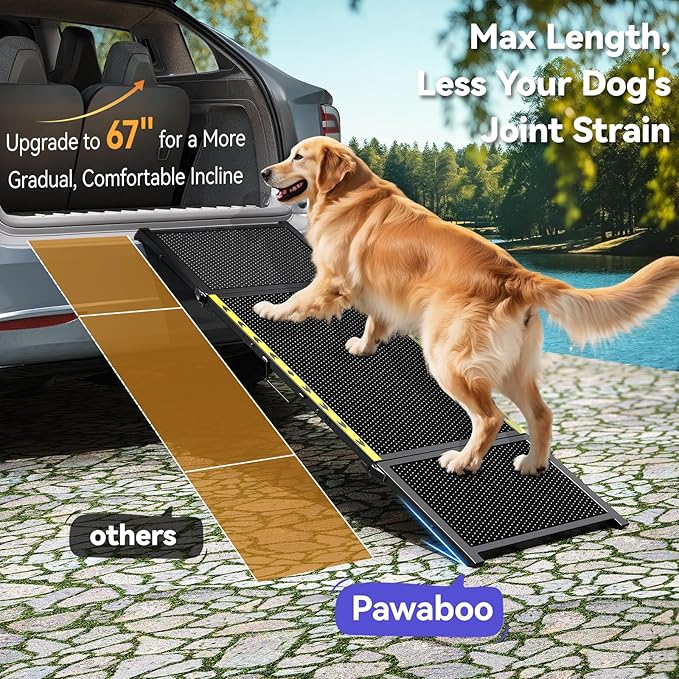 67''L & 20''W Dog Ramp for Car - Portable Extra Wide Pet Ramp for Medium & Large Dogs with Non-Slip Rug Surface, Dog Steps Stair for Car SUV/Truck/RV/High Bed, Up to 250LBS, Black
