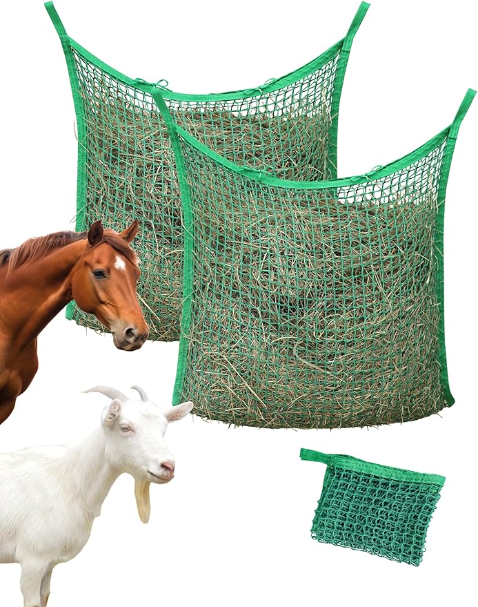 Harrison Howard Square Opening Slow Feed Hay Nets for Horses Large Capacity Horse Feed Bag Reduce Hay Waste Promote Healthy Digestion Green 24 * 35''