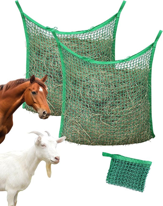 Harrison Howard Square Opening Slow Feed Hay Nets for Horses Large Capacity Horse Feed Bag Reduce Hay Waste Promote Healthy Digestion Green 35 * 31''