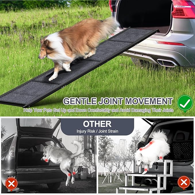 Dog Ramp for Car 71" Extra Long & 17.2" Wide Folding Dog Ramps for Large Dogs with Non-Slip Rug Surface Portable Dog Car Ramp for SUV Car & Truck, Outdoor Dog Ramp Up to 270 LBS