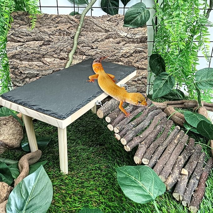 BNOSDM Bearded Dragon Basking Rock Platform with Climbing Ramp Reptiles Hideout Hide Cave Reptile Tank Accessories Suit for Tortoise, Lizard, Toad, Gecko (Small)