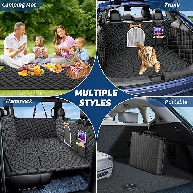 XXL Dog Truck Seat Cover for Back Seat, Hard Bottom Backseat Extender for Car, Holds 400 lbs, Pet Seat Covers for Large Dogs, 100% Waterproof, Dog Car Bed Protector Hammock for Crew Cab Truck SUV F150
