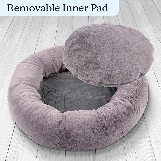 PETMAKER Dog Bed - Donut Bed for Medium Pets - Dog Bed with Removable Washable Cover and Anti-Slip Bottom - Puppy Essentials (Gray)