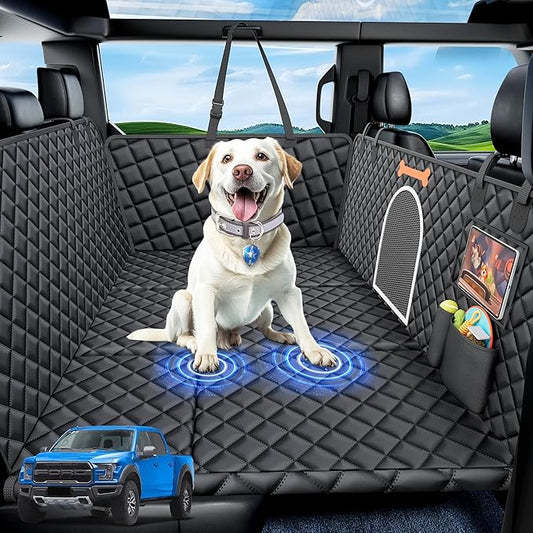 XXL Dog Truck Seat Cover for Back Seat, Hard Bottom Backseat Extender for Car, Holds 400 lbs, Pet Seat Covers for Large Dogs, 100% Waterproof, Dog Car Bed Protector Hammock for Crew Cab Truck SUV F150