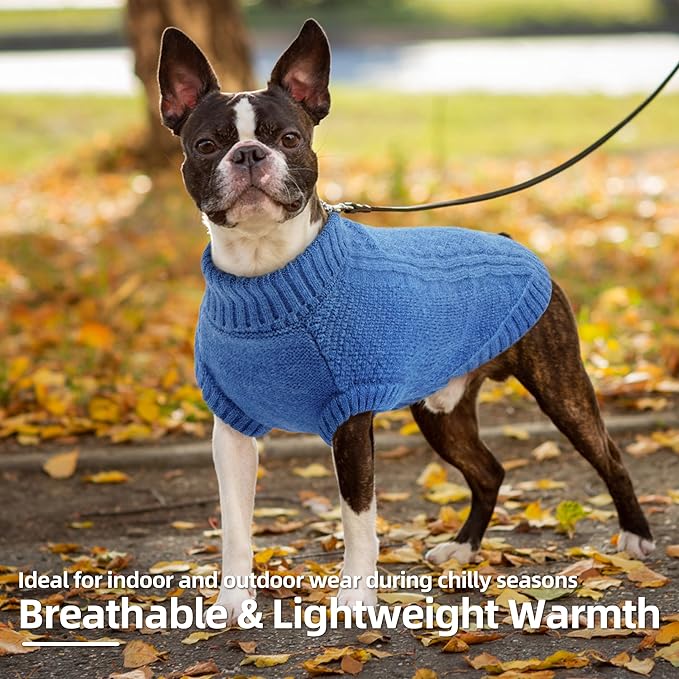 PUMYPOREITY XL Dog Winter Sweater, Soft Stretchy Knit with Ribbed Back Design, Warm Pullover with High Neck, Thick Knitwear Clothes, Dog Winter Apparel Indoor & Outdoor Wear, Blue, XL