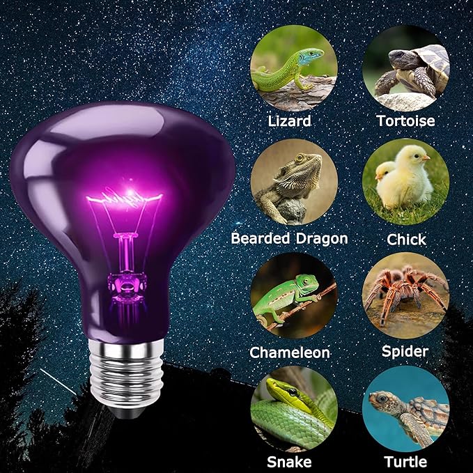 75W Reptile Night Light Bulb - Moonlight Night Heat Lamp - Simulates Natural Moonlight, Purple Basking Spot Light for Bearded Dragons, Lizards & Amphibians - Optimal for Reptile Habitats