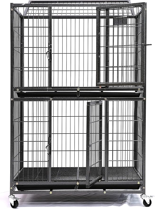 Homey Pet 31 Inch Stackable Heavy Duty Dog Crate Cage Kennel with Four Lockable Wheels, Removable Tray, Escape Proof Wire Drop Dog Crates for Small Dogs (Two Tiers)