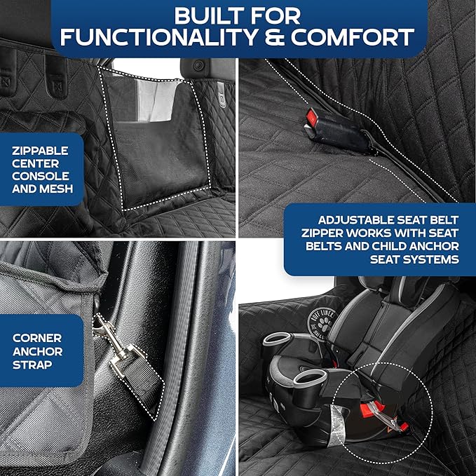 Large Dog Seat Cover, 2025 Black – As Seen on Shark Tank – Back Seat Protector for Full-Size Trucks – Waterproof, Machine-Washable, Touch Fasteners, & Belt Slots – Heavy-Duty Dog Hammock