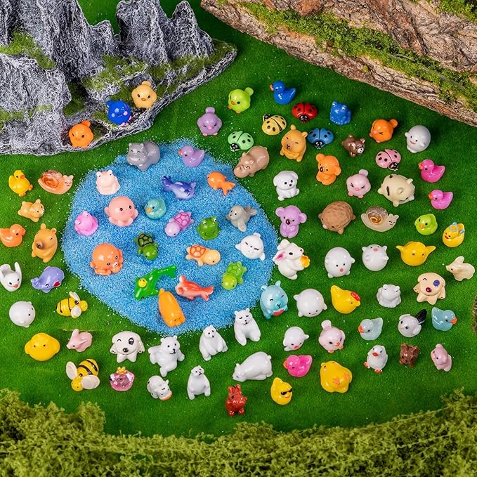 110pcs Mini Resin Animals 110 Styles Variety Tiny Animals Figures Miniature Little Small Animal Figurines Bulk for Micro Fairy Garden Landscape Accessories Hide Crafts Decor Aquarium