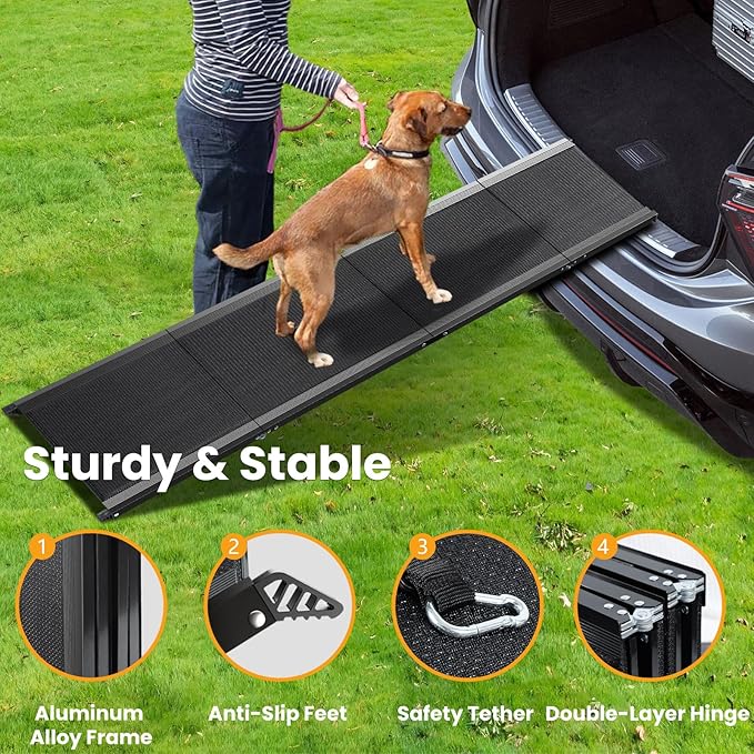 Dog Ramp for Car, 71''x 17'' Pet Ramp for Large Dogs with Anti-Slip Surface, Extra Long Dog Ramps Up to 250LBS for Truck SUV Van Stairs, Folding Car Ramp for Dogs to Get on Bed Couch