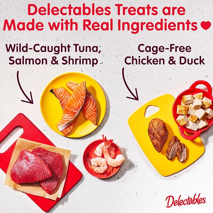 New! Delectables Squeeze Up Tuna Variety Pack, Creamy Squeezable Puree, Lickable Wet Cat Treats, Grain-Free, No Added Fillers, 0.5 Ounces Tube, 48 Tubes Total