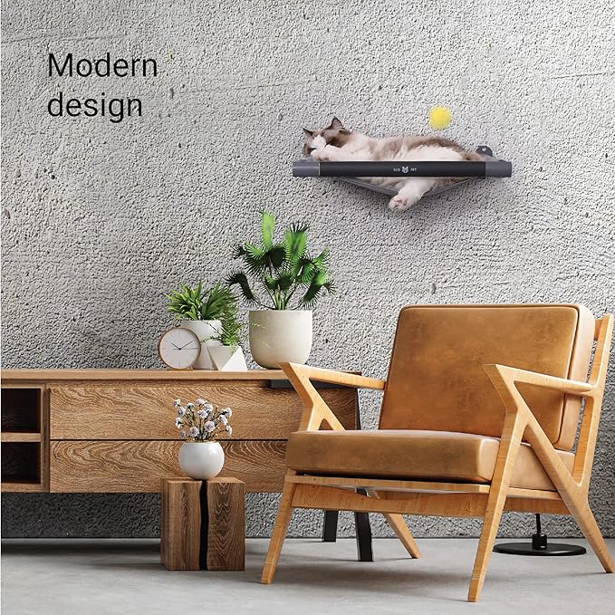 SVD.PET Wall Mounted Cat Hammock & Toy, Soft, Comfortable Cover - Modern Cat Shelf - Supports up to 40 lbs (Dark Grey)