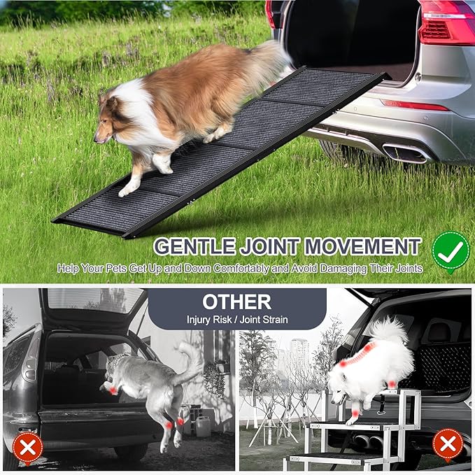 Dog Ramp for Car 63" Long & 17" Wide Portable Dog Ramps for Large Dogs with Non-Slip Rug Surface Dog Car Ramp for SUV Car & Truck, Folding Dog Ramp Up to 250LBS