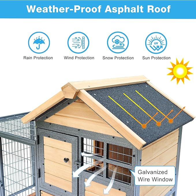 Chicken Coop and Run, Two Story Rabbit Hutch Indoor Outdoor, Waterproof Metal Frame Hen House with Nesting Box Rabbit Cage, Deep No Leak Pull Out Tray, for Chick, Bunny