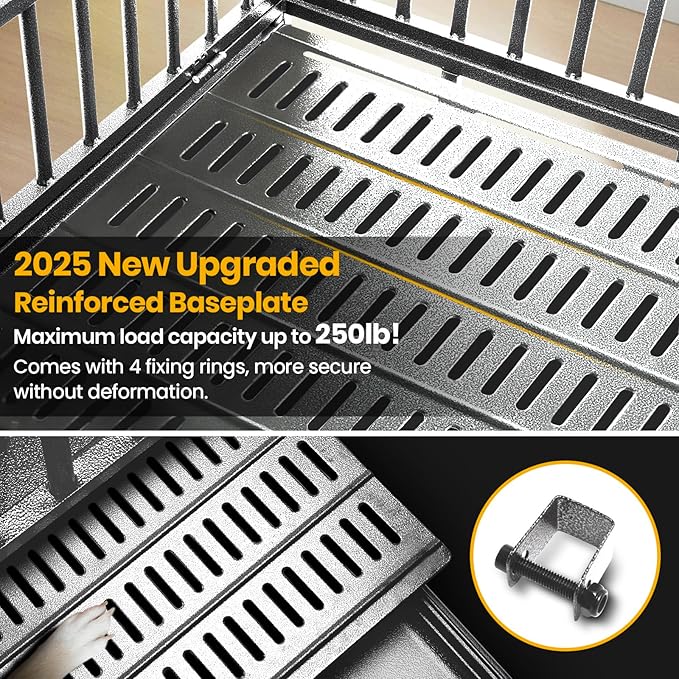Oranland 48 inch Heavy Duty Indestructible Dog Crate,2025 New Upgraded Reinforced Baseplate for Large Dogs,XL Dog Crate for High Anxiety Dogs/Max Load Capacity 250lbs/Double Door with Wheels（Silver）