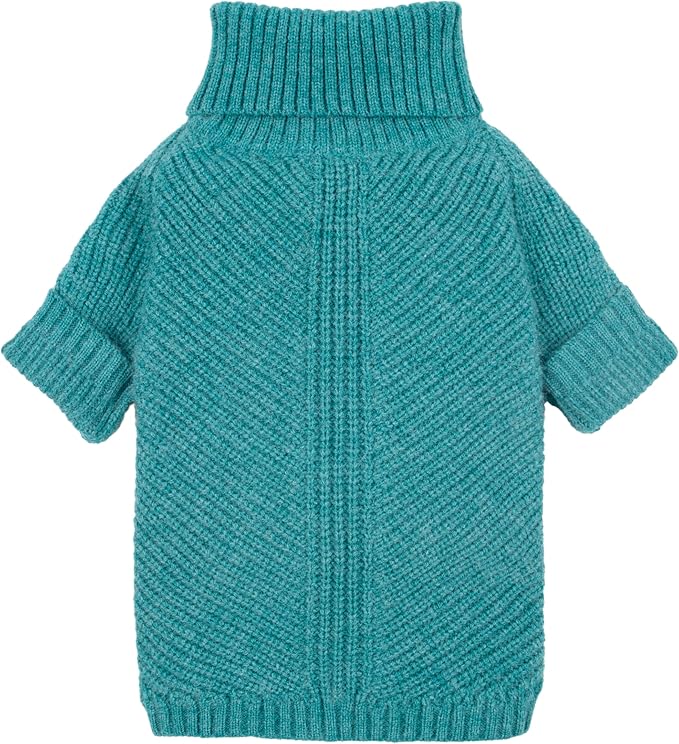 Fitwarm Medium Turtleneck Dog Knitted Sweater, Teal Blue Thermal Winter Dog Clothes for Small Dogs - Pullover Jumper Pet Outfit