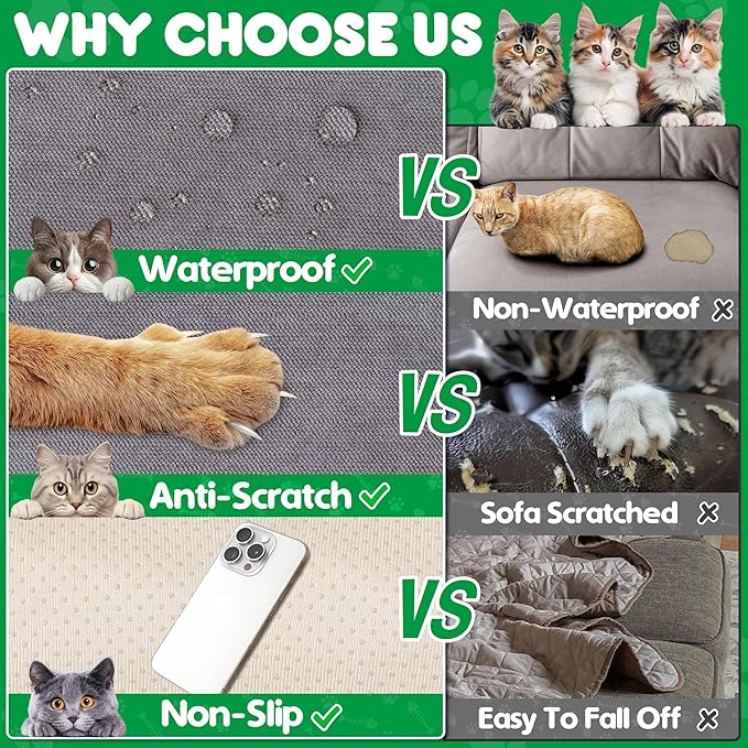 Cat Scratch Furniture Protector - Anti-Slip, Waterproof Sofa Cover to Keep Cats Off, Pet-Friendly Couch Protectors for 3 Cushion Couch, Anti-Scratch Couch Cover for Pets and Kids 150"X91"Dark Gray