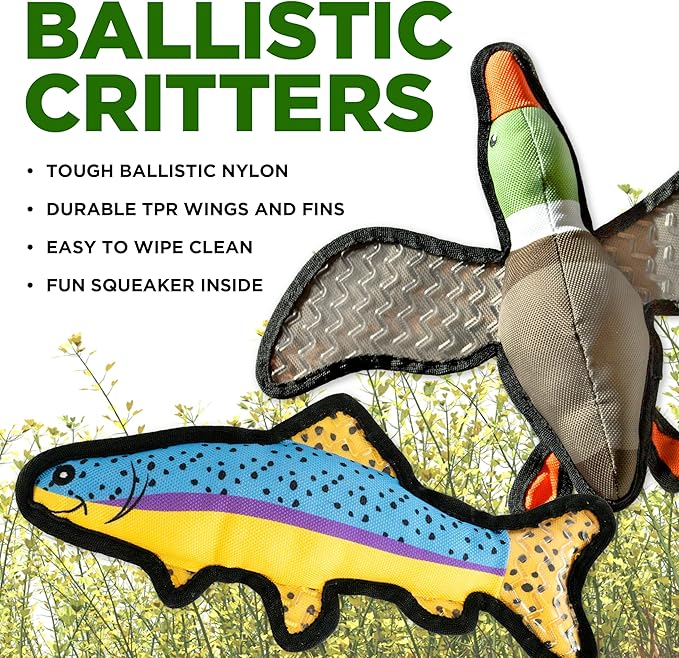 Dog Toys | Plush Toy Duck & Trout Fish Stuffed Animal for Dogs, Value 2-Pack | Outdoor Toy - Easy to Clean and Made from Non Toxic Materials