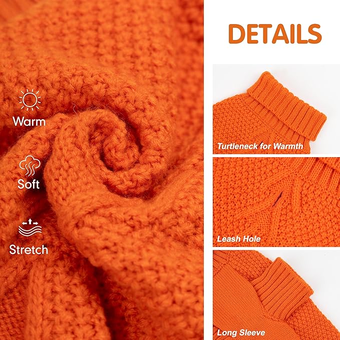 cyeollo Dog Sweater Pullover Turtleneck for Dogs, Classic Knitwear Fall Winter Cold Weather Dog Clothes Warm Pet Apparel Small Medium Large Pet Sweaters, Orange L