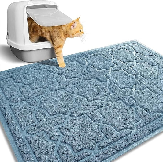 Yimobra Cat Litter Mat, 35.4"x23.6" Litter Box Mat with Litter Lock Mesh, Soft Cat Litter Mat Litter Trapping Mat, Easy to Clean, Non-Slip, Water Resistant, Litter Free Floors, Tea Blue