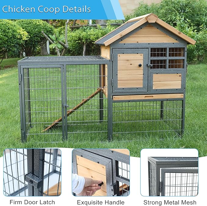 Chicken Coop and Run, Two Story Rabbit Hutch Indoor Outdoor, Waterproof Metal Frame Hen House with Nesting Box Rabbit Cage, Deep No Leak Pull Out Tray, for Chick, Bunny