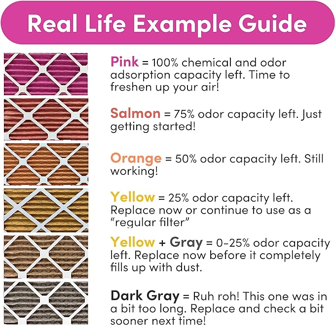 25x25x1 Air Filter by Colorfil | Color Changing Filters for Cat and Dog Odor | MERV 8 Furnace AC Filter for Pet Hair and Dust | 24.5"x24.5"x0.75" Exact Size | Pack of 4