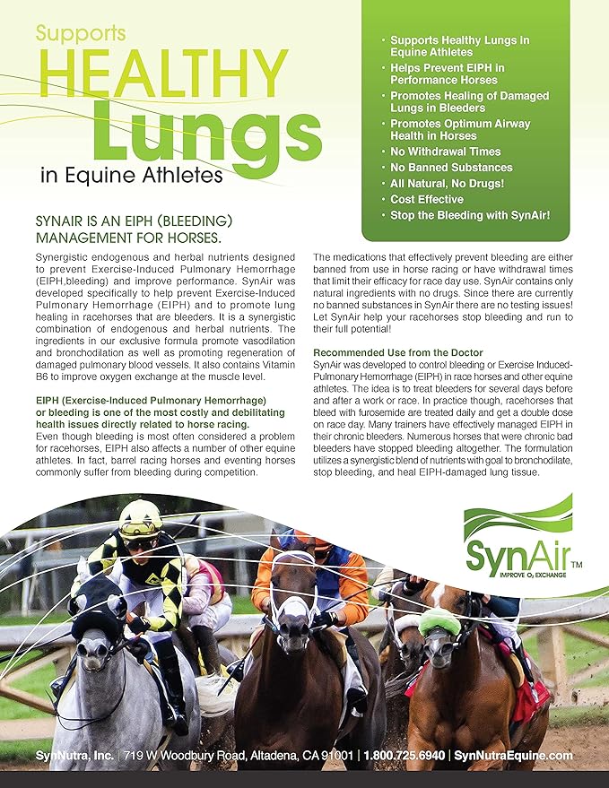 SynAir – Natural EIPH Management & Lung Support for Horses – Drug-Free Formula to Promote Airway Health & Recovery – Made in USA