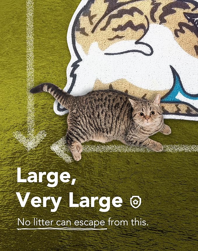 Lukamoo® Cute Cat Litter Mat (30’’x20’’), Large/L, for Kitty Litter & Cute Cat Litter Box, Litter Trapping Mat (mackerel tabby)